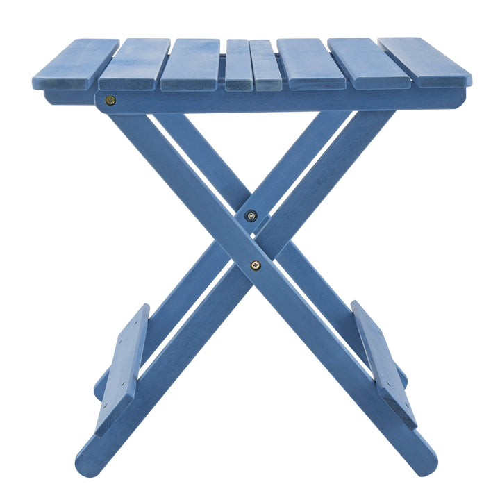 Outdoor Folding Square Table - Solid Wood Space-Saving Blue Patio Table for Backyard & Balcony