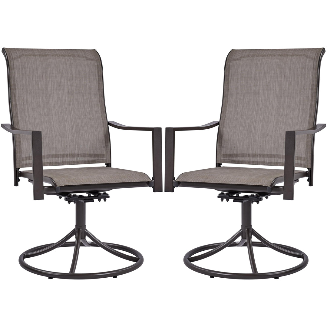 Outdoor Patio Swivel Chairs, Set of 2 Rocker Dining Chairs with Texteline Fabric and Metal Frame for Lawn Deck Backyard, Brown