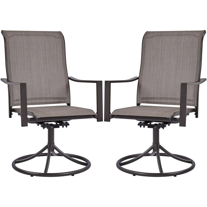 Outdoor Patio Swivel Chairs, Set of 2 Rocker Dining Chairs with Texteline Fabric and Metal Frame for Lawn Deck Backyard, Brown