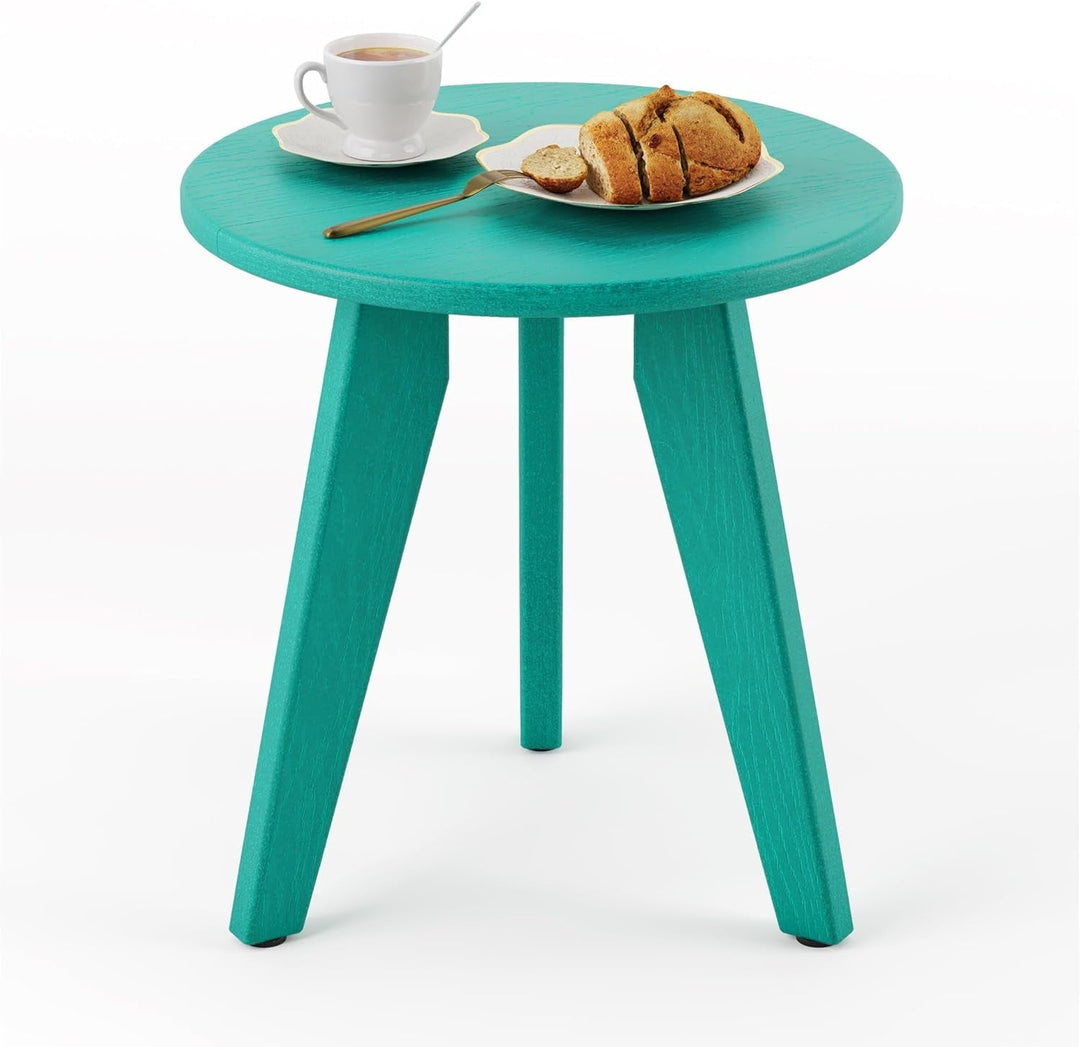 Outdoor Side Table, Small Round Side Table Weather-Resistant, Outdoor Side Tables for Patio, Porch, Deck, End Table for Plant Stand, Living Room, Bedroom,Turquoise