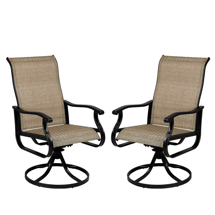 Outdoor Swivel Rocker Dining Chairs Set of 2 - High Back All-Weather Textilene Mesh & Metal Frame, Comfortable Patio Chairs for Garden, Deck, Backyard (Brown)