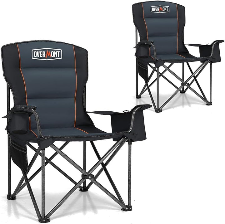 Oversized Folding Camping Chair - 450lbs Support with Padded Cushion Cooler Pockets - Heavy Duty Collapsible Chairs for Sports Garden Beach Fishing
