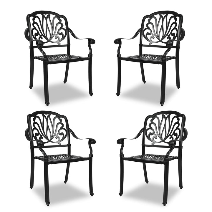 PATIO-IN Outdoor Dining Chairs Set of 4 Aluminum Patio Chairs,Stackable Cast Aluminum Patio Patio Dining Chairs for Garden, Backyard, Poolside,Balcony, Black (4 Pack)
