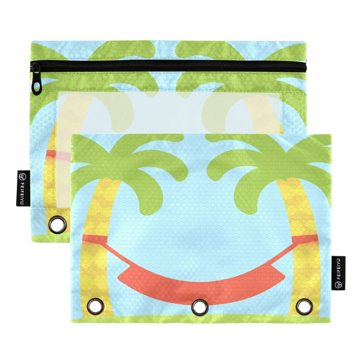 Palm Tree Hammock 9.8x7.1in Water Resistant Binder Pouch, 3-Ring Compatible, Transparent Front