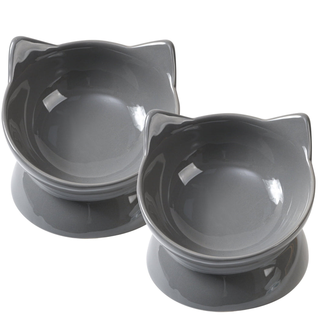 Park Life Designs Oscar Tilted Elevated Ceramic Cat Dish Set for Food & Water, 2-Pack