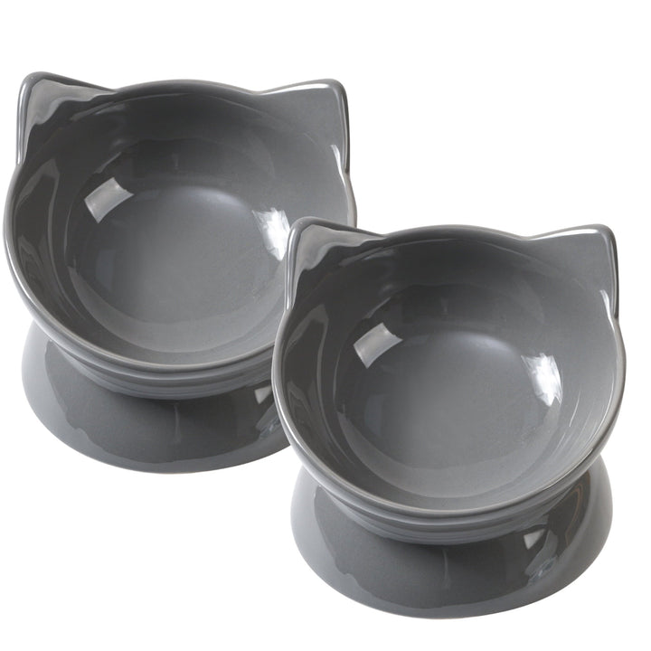 Park Life Designs Oscar Tilted Elevated Ceramic Cat Dish Set for Food & Water, 2-Pack