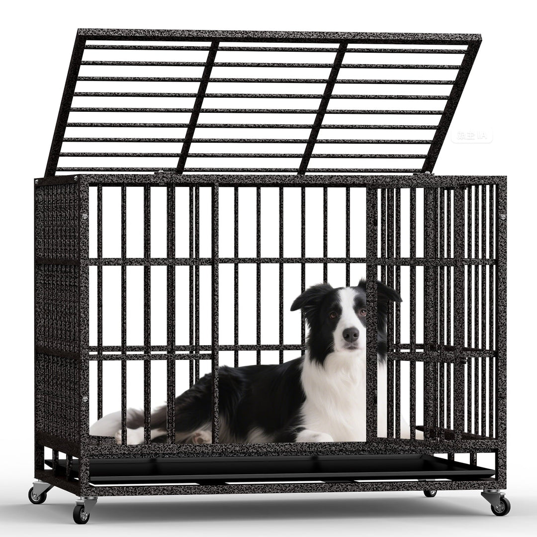 Petorldog 48" Heavy Duty Dog Crates for Large Dogs, Indestructible Escape Proof Kennel, Upgraded Reinforced Baseplate, Lockable Wheels, Spacious Capacity