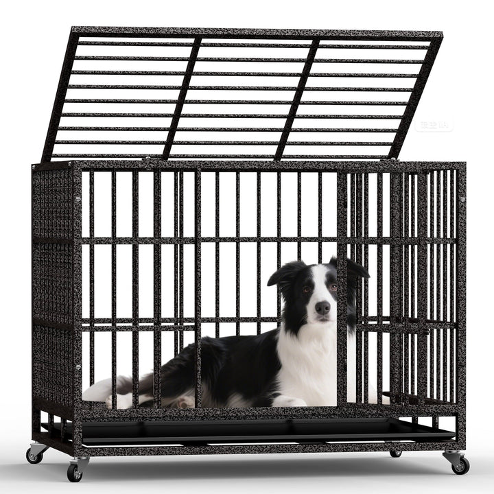 Petorldog 48" Heavy Duty Dog Crates for Large Dogs, Indestructible Escape Proof Kennel, Upgraded Reinforced Baseplate, Lockable Wheels, Spacious Capacity