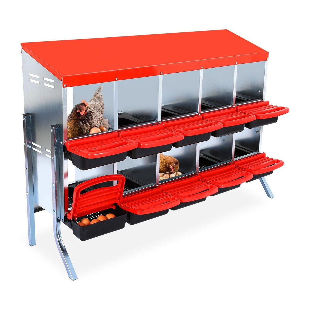 Pinypikaka Chicken Nesting Box with Bracket Legs, 10 Compartments Nesting Boxes for Chickens, Chicken Laying Boxes, Roll Away Nesting Box for Chickens Laying Egg with Lid Cover