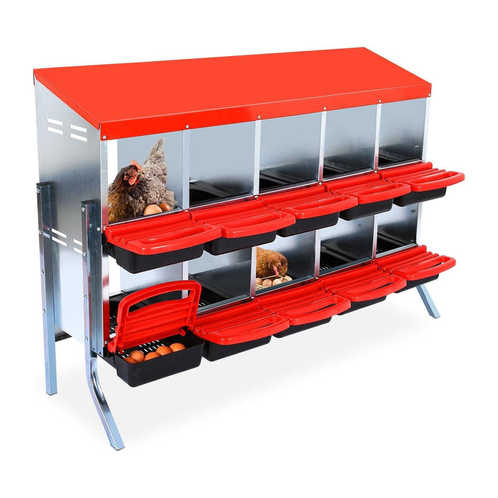 Pinypikaka Chicken Nesting Box with Bracket Legs, 10 Compartments Nesting Boxes for Chickens, Chicken Laying Boxes, Roll Away Nesting Box for Chickens Laying Egg with Lid Cover