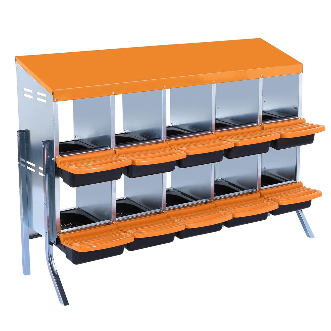 Pinypikaka Chicken Nesting Box with Bracket Legs, 10 Compartments Nesting Boxes for Chickens, Chicken Laying Boxes, Roll Away Nesting Box for Chickens Laying Egg with Lid Cover