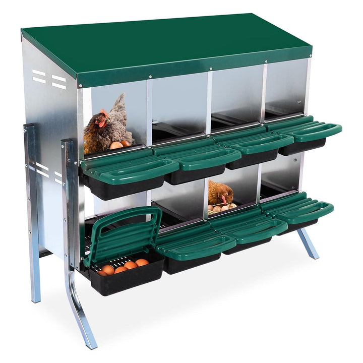 Pinypikaka Chicken Nesting Box with Bracket Legs, 8 Compartments Nesting Boxes for Chickens, Chicken Laying Boxes, Roll Away Nesting Box for Chickens Laying Egg with Lid Cover