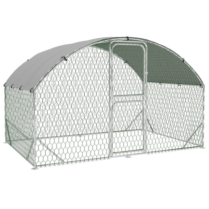 Pinypikaka Large Metal Chicken Coop, Dome Chicken Coop with Upgrade Tri-Supporting, Chicken Run with Double Door & Waterproof Cover, Large Chicken Coop for Outdoor Duck Rabbit
