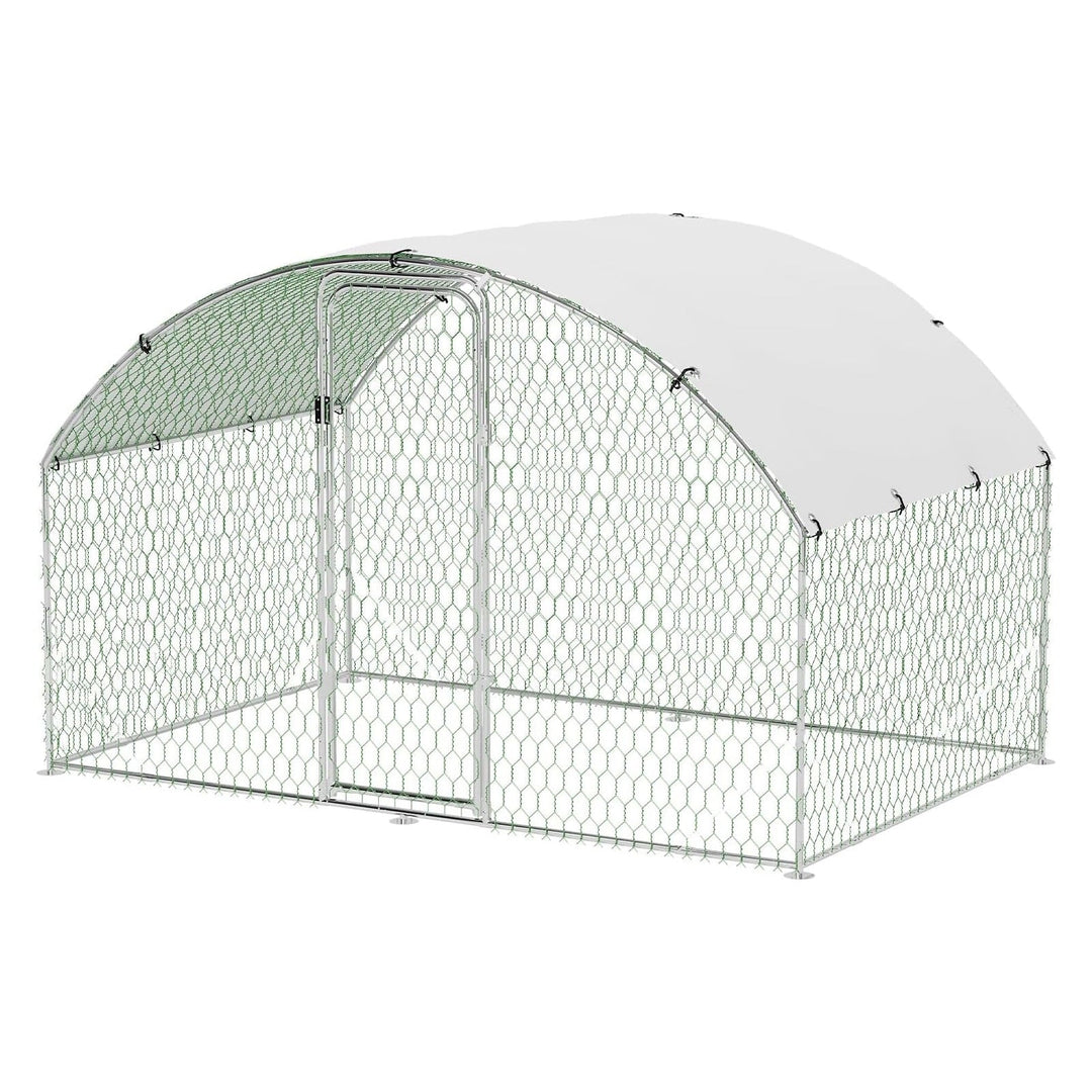 Pinypikaka Metal Chicken Coop, 9.8' x 6.5' x 6.5' Large Chicken Coop with Waterproof and Anti-UV Cover, Walk-in Poultry Cage with Run, Doom Roof Duck Rabbit House for Outdoor Backyard Farm