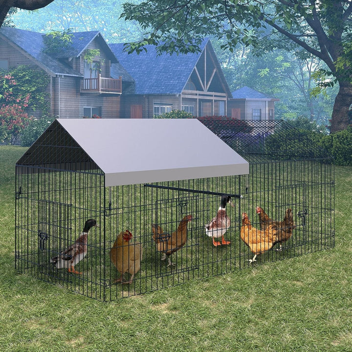 Pinypikaka Metal Chicken Coop with Waterproof Cover, Poultry Cage, Walk in Hen House, Outdoor Backyard Farm Animal Enclosure Crate, Pet Playpen Exercise Pen for Rabbit Duck Hen, 86" L x 40" W x 40" H