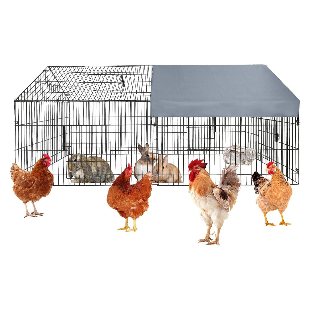 Pinypikaka Walk-in Metal Chicken Coop, Metal Pet Playpen with Waterproof Cover, Small Animal Cage, Outdoor Backyard Farm Heavy Duty Poultry Cage for Rabbit, Duck, Cat, 86"Lx40"Wx40"H