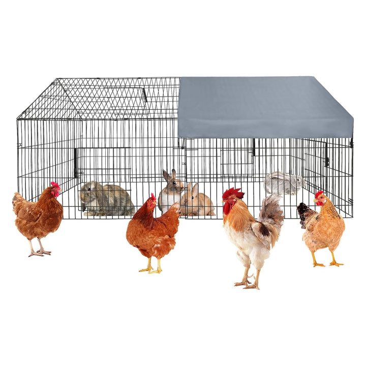 Pinypikaka Walk-in Metal Chicken Coop, Metal Pet Playpen with Waterproof Cover, Small Animal Cage, Outdoor Backyard Farm Heavy Duty Poultry Cage for Rabbit, Duck, Cat, 86"Lx40"Wx40"H
