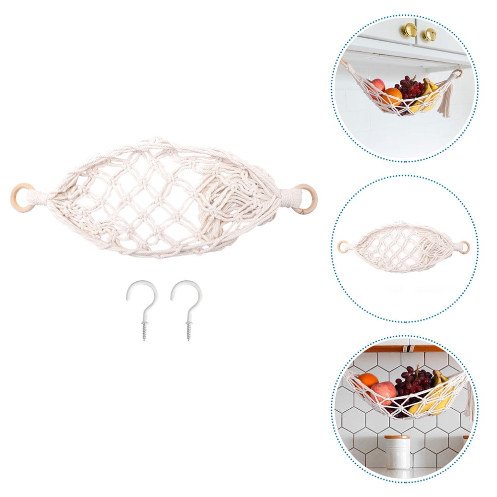 ROSENICE 1 Set Handwoven Cotton Fruit Vegetable Hammock for Space-saving Kitchen Storage Beige 22X12in