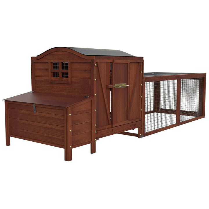 Rabbit Cage, 106in Wooden Chicken Coop for 3-5 Chickens, Small House for Ducks Dogs Cats Guinea Pigs Pigeons Tortoises with Run, Waterproof Roof, Nesting Box, Trays, Ramp
