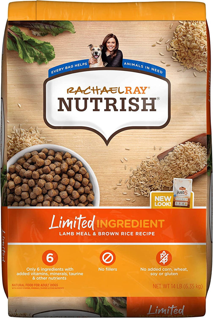Rachael Ray Nutrish Limited Ingredient Lamb Meal & Brown Rice Recipe, Dry Dog Food, 14 Pound Bag (Packaging Design May Vary)