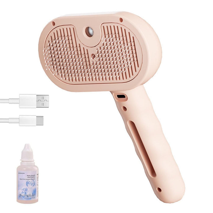 Renu Fresh Fur Shower Brush for Dogs Cats, 3 in 1 Self Cleaning Pet Steam Brush, Shedding & Grooming for Long Short Hair (pink)