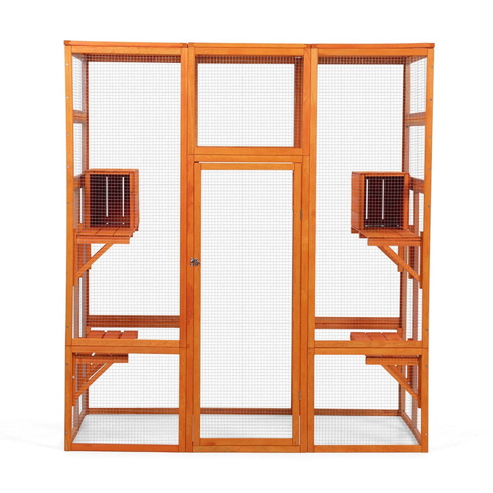Resenkos Cat House, Catio Cat Shelter, Cat Cage,Large Cat Enclosure with 5 Perches, 2 Condos and 1 Lockable Door, Orange