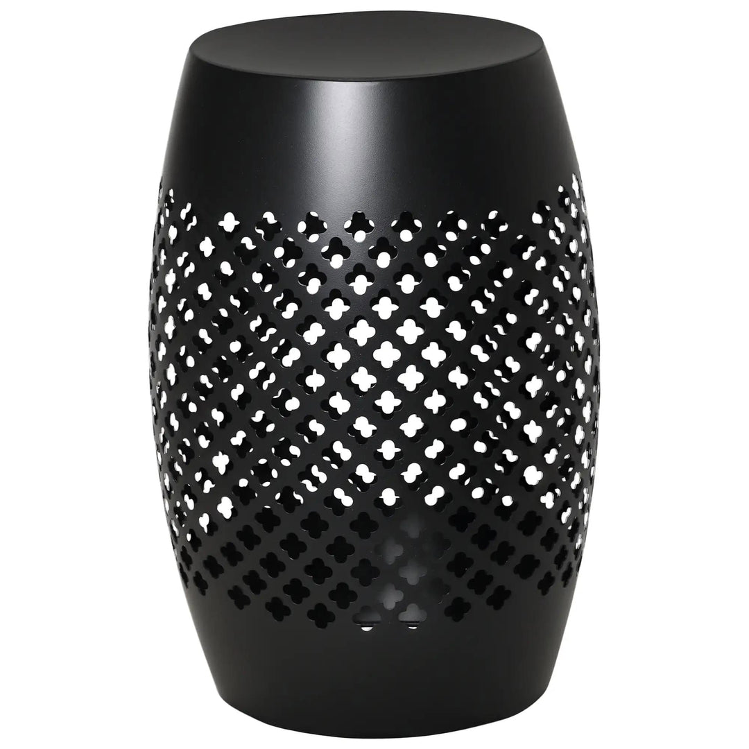Resenkos Outdoor Side Table, Round Hollow Drum Patio End Table, Steel, Black