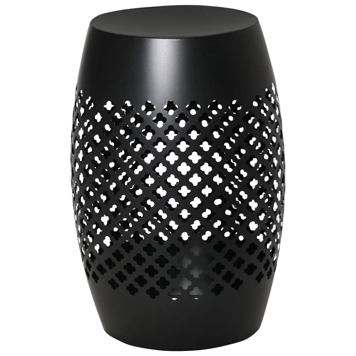 Resenkos Outdoor Side Table, Round Hollow Drum Patio End Table, Steel, Black