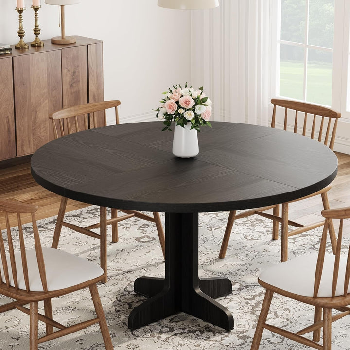 Round Dining Table for 4, 47 in Rustic Kitchen Table with Wooden Base, Sturdy Metal Frame, Multifunctional Design, Easy Assembly for Dining Room, Living Room, Farmhouse Decor
