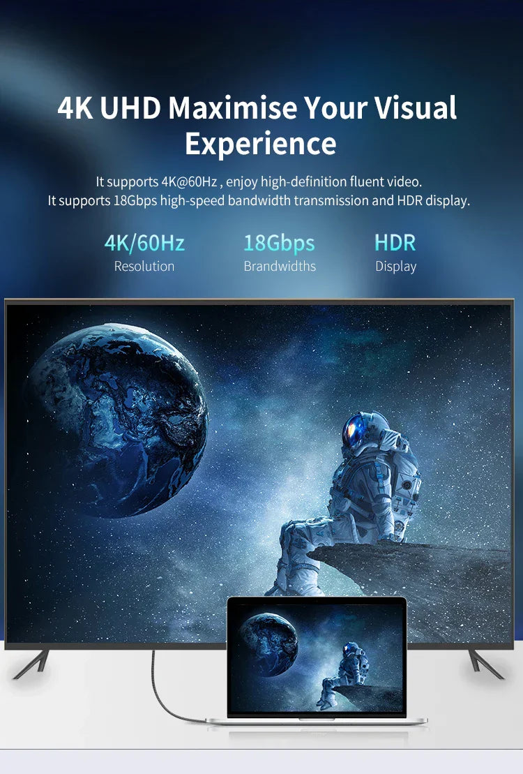 4K HDMI Cable High Speed 18Gbps HDMI 2.0 Cable HDR 3D Braided HDMI Cord ARC Compatible for MacBook Pro 2021 UHD TV Projector PC