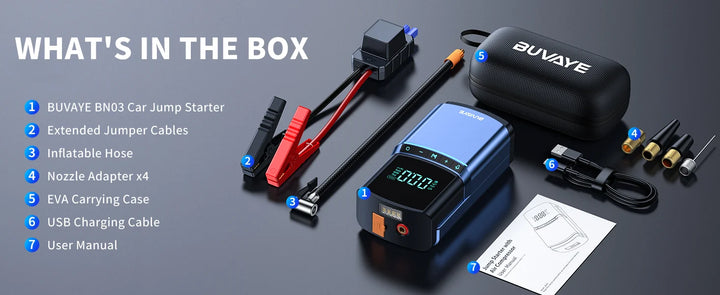 BUVAYE Car Jump Starter Air Pump 150PSI 2000A Jump Starter car battery starter Power Bank 150PSI Tire Compressor Powerbank