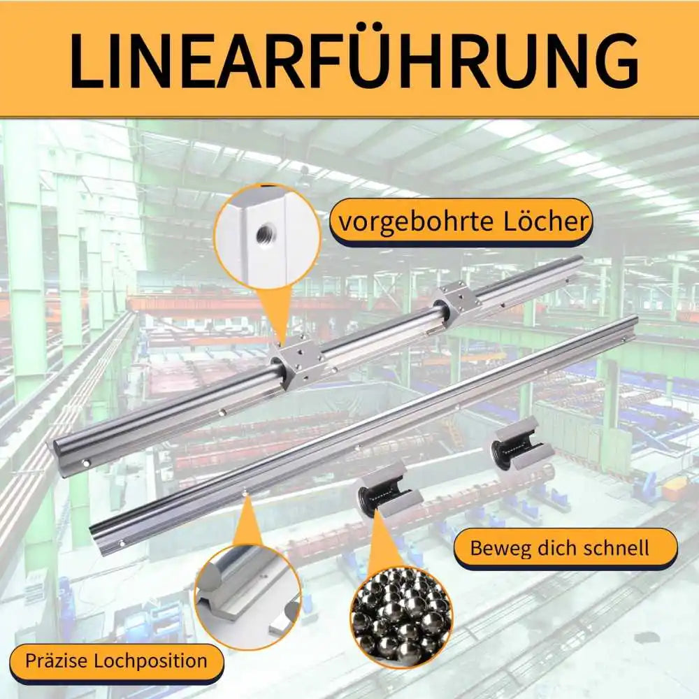 2Set SBR20 SBR 12 SBR25 SBR16 300 400 500 600 800 1000 1200mm Fully Supported Linear Rail Shaft Rod with 4 SBR16UU Block Bearing