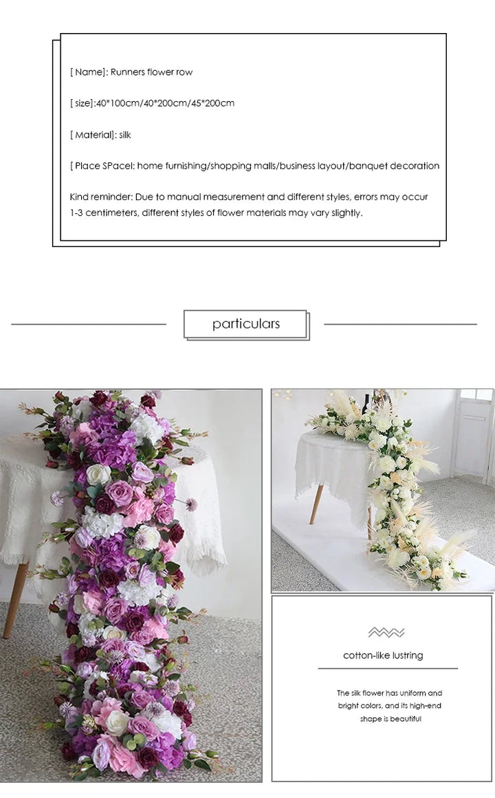2m Luxury Runner Flower Row Artificial Flowers for Table Centerpiece Wedding Decoration Mix Flowers Backdrop Wall Arches Decor
