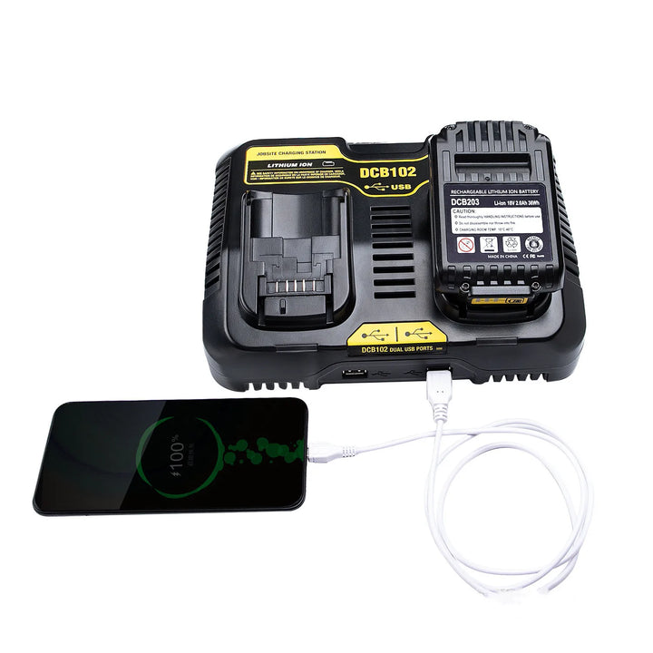 DCB102 DCB118 DCB112 Li-ion Battery Double Charging Dual USB Ports Charger For DeWalt 12V 14.4V 18V 20V DCB101 DCB200 DCB201