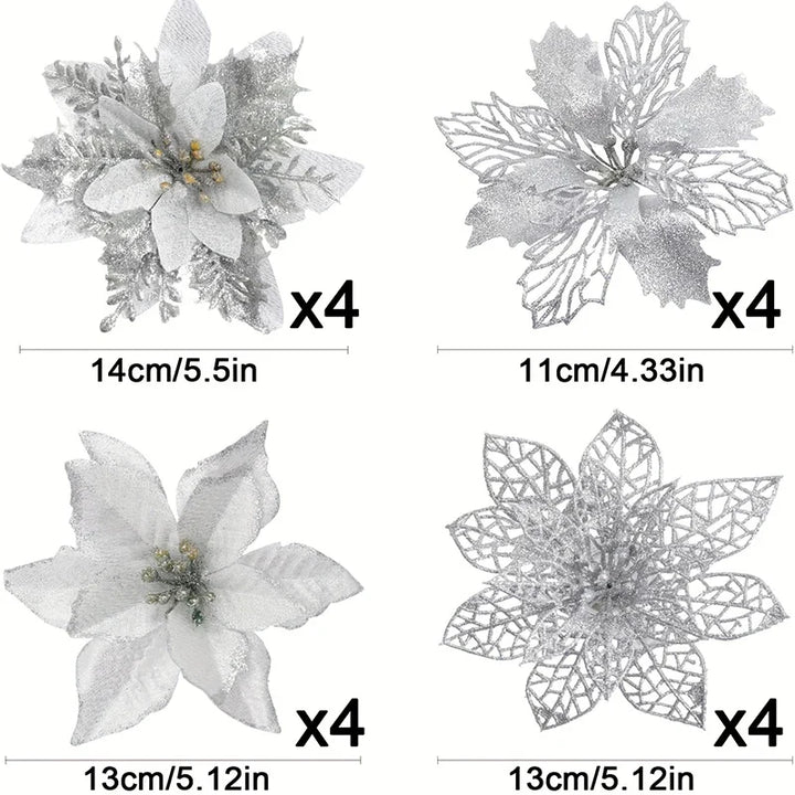 Glitter Artificial Christmas Flowers Set