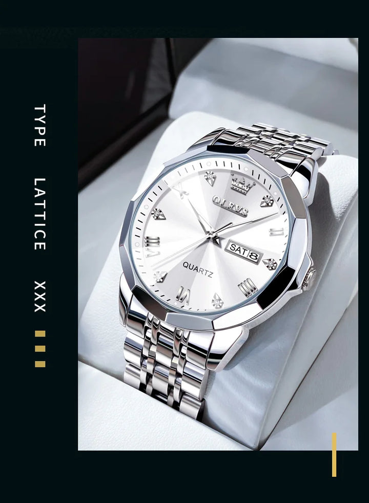 OLEVS Men's Watches Causal Fashion Original Quartz Watch for Man Waterproof Stainless Steel Luminous Date Week Trend Dress Reloj