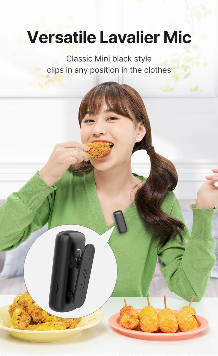 Ulanzi J12 Wireless Lavalier Microphone System Audio Video Recording Microphone Mini Mic for iPhone Android Live Broadcast