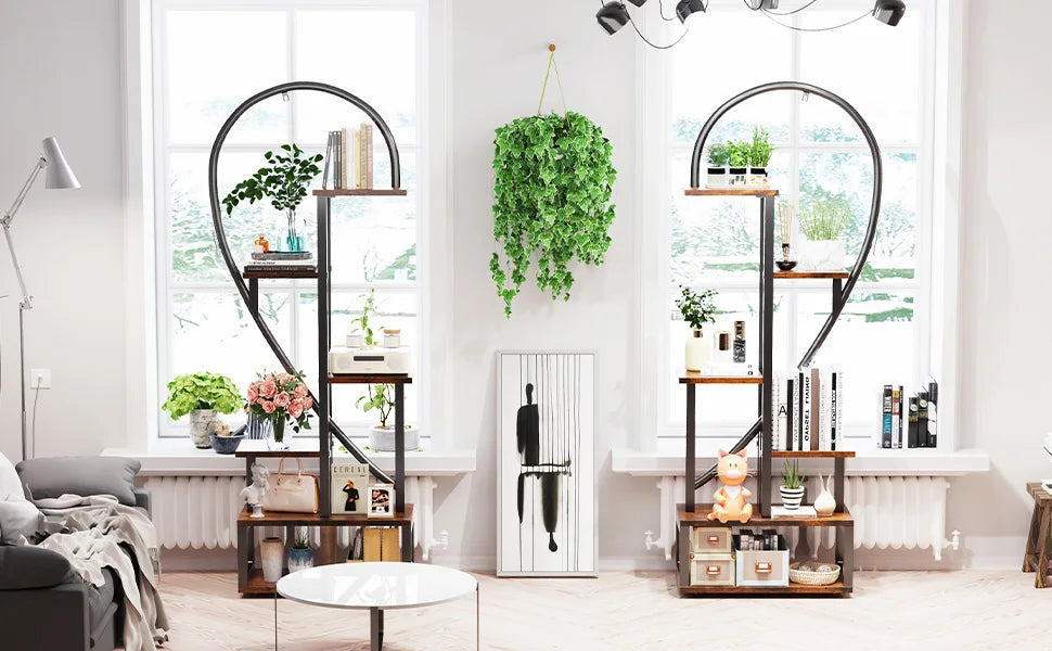 6 Tier Wood and Metal Plant Flower Rack Stand Storage Display Shelf  Heart Shaped for Garden Balcony Living Room