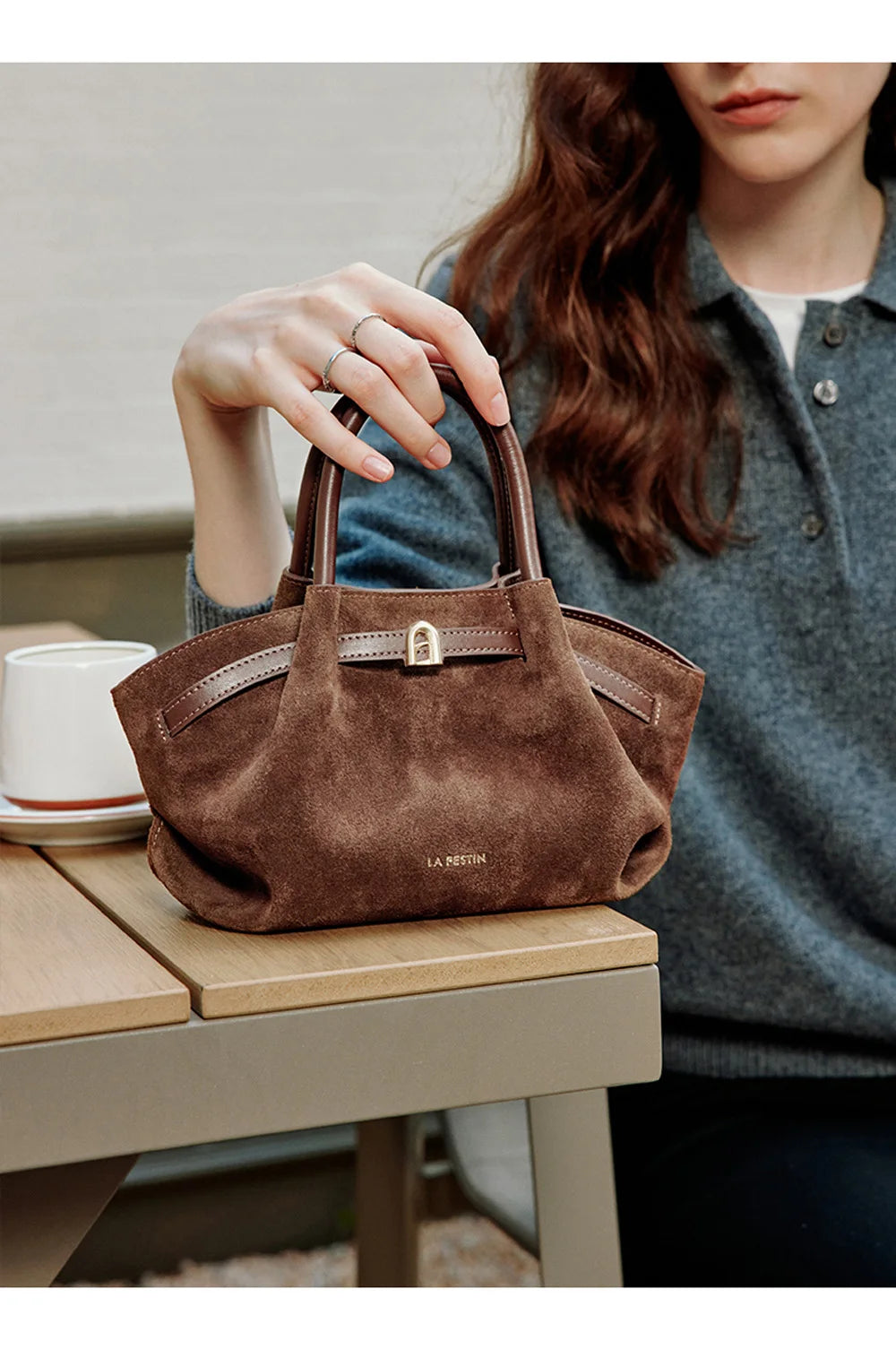 LA FESTIN Leather Bag New Suede Handbag Women's bags Luxury brand Bag Fashion Shoulder Bag Crossbody Bag Bucket Bag small size