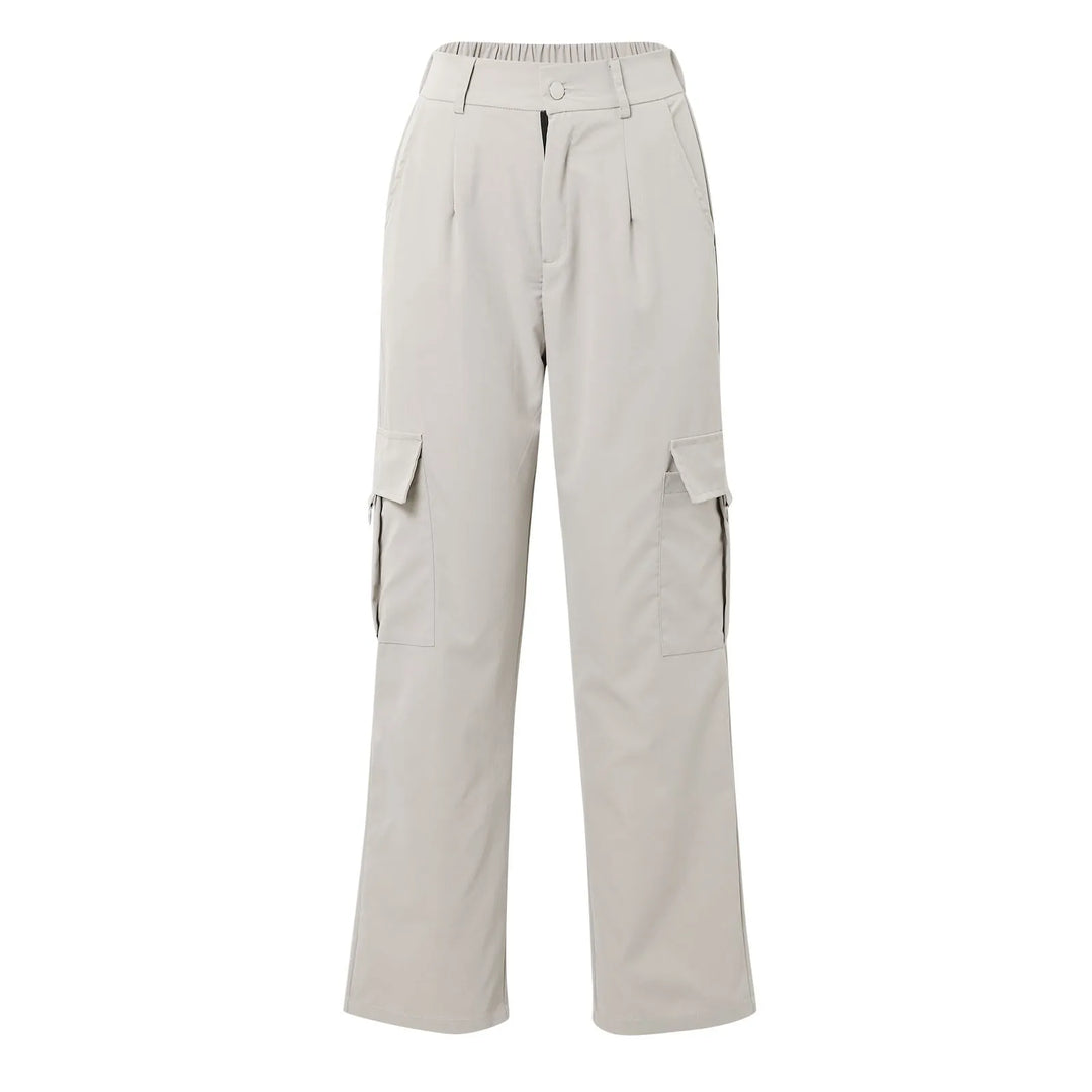 Womens Cargo Pants High Waist Streetwear Multi Pocket Y2k Parachute Pants Button Solid Color Wide Leg Trousers