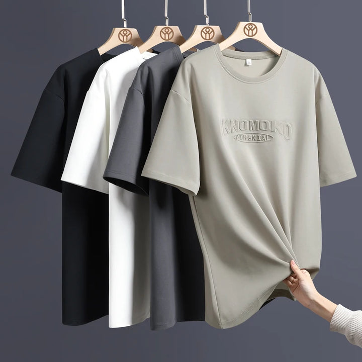 Summer Men's T-Shirt Retro Street Trendy Men's Loose Hip Hop Short Sleeve Casual Print Mens Streetwear Top Tees Fashion Male Top