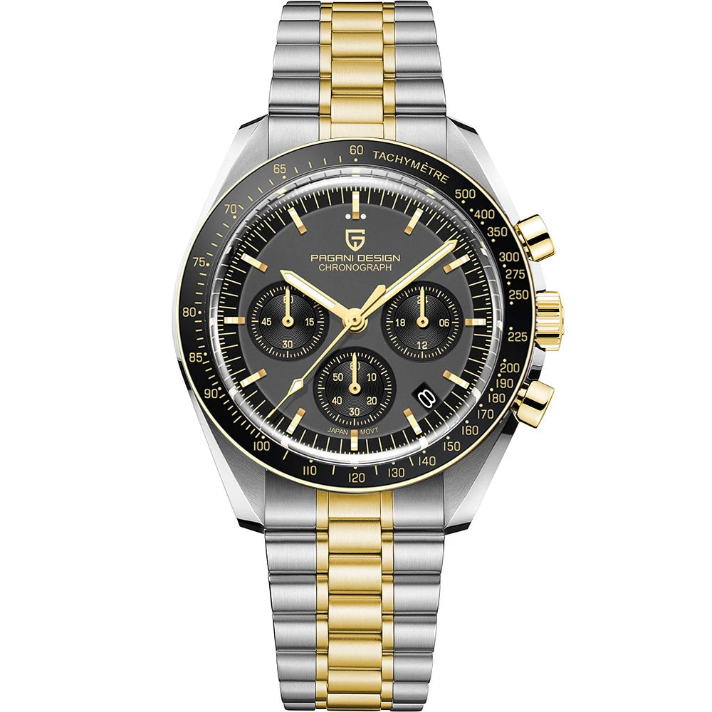 PAGANI DESIGN 2025 Silver Gold Moon Luxury Quartz Watches Men Sport Chronograph Sapphire Crystal Stainless steel Watch For Men