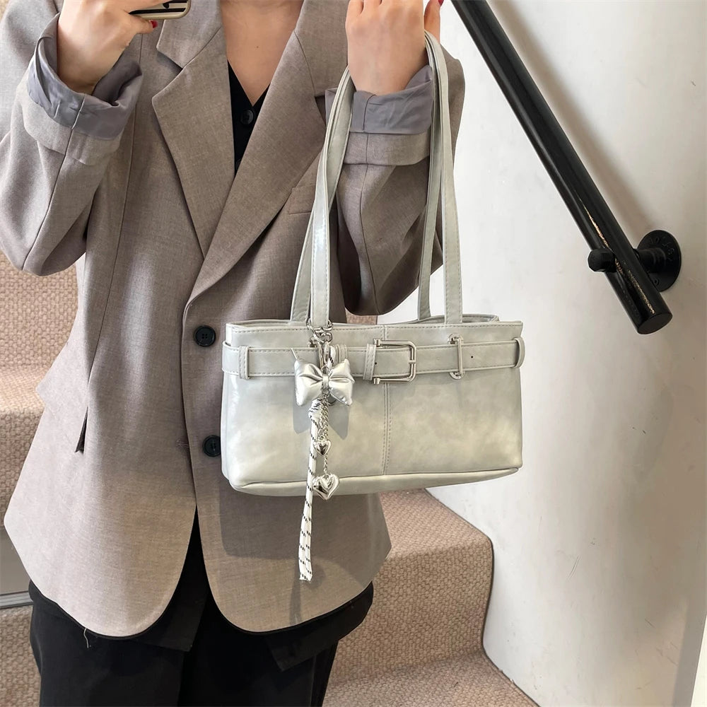 MOODS Belt Buckle Design Shoulder Satchels Bag For Women 2025 New In Luxury Designer Handbags Branded Fashion Totes With Pendant