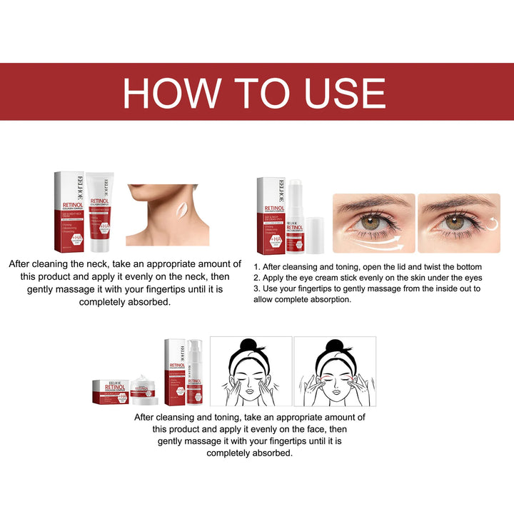 Retinol Wrinkle Remover Facial Serum Set Instant Firming Lift Anti-Aging Cream Fade Fine Lines Whitening Moisturizing Skin Care