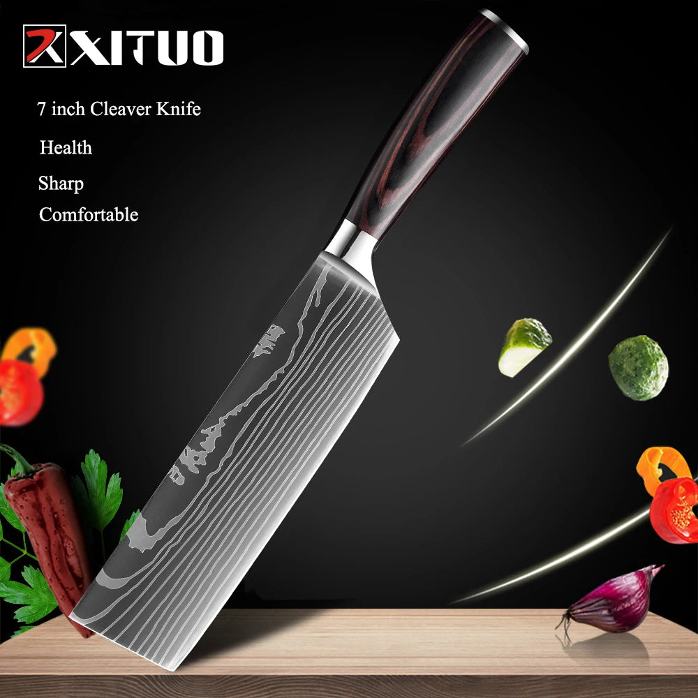 XITUO Professional Damascus Laser Pattern Chef Knife High-Quality Kitchen Knife, Sharp Slicing Cleaver, Boning & Utility Knife