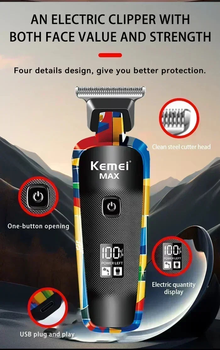 Kemei Hair Clipper Rechargeable Graffiti Pattern Electric Professional Barber Trimmer Man Shaver KM-MAX2092 KM-MAX5090 KM-RS7098