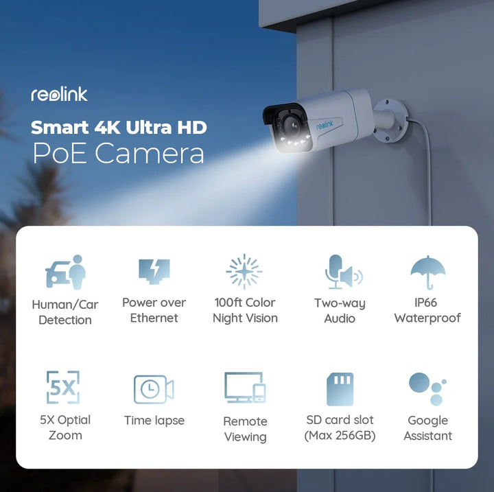 Reolink Smart 4K 8MP PoE Security Camera 5X Zoom 2-Way Audio IP Cam Person/Vehicle Detection Spotlight Surveillance Cameras