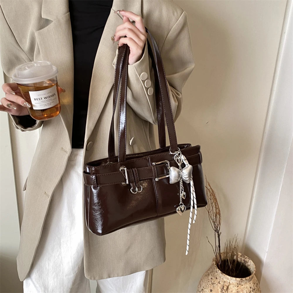 MOODS Belt Buckle Design Shoulder Satchels Bag For Women 2025 New In Luxury Designer Handbags Branded Fashion Totes With Pendant