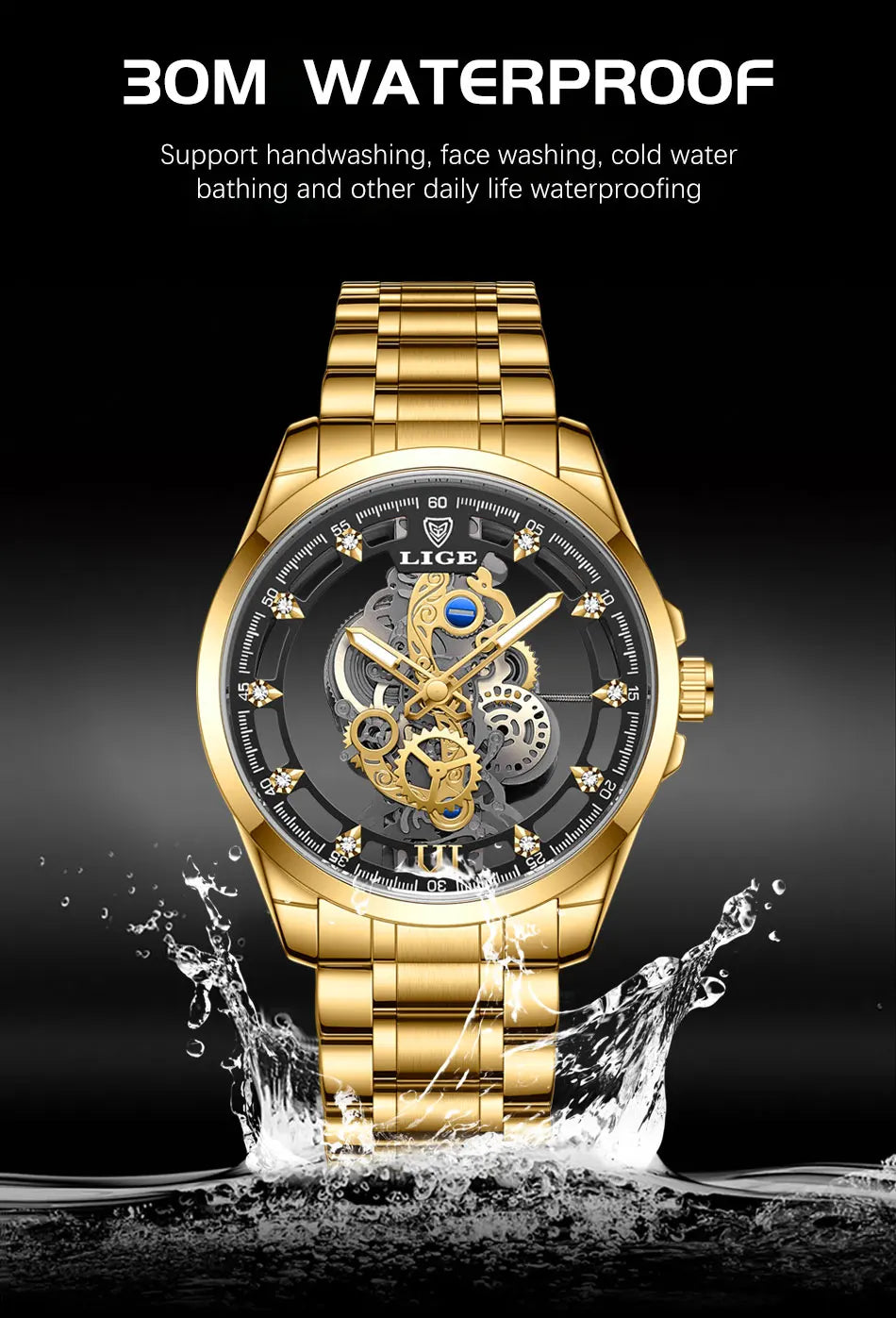 LIGE New Fashion Mens Watches Top Brand Luxury Hollow Watch Men Military Sports Waterproof Quartz Watch For Men Montre Homme+BOX