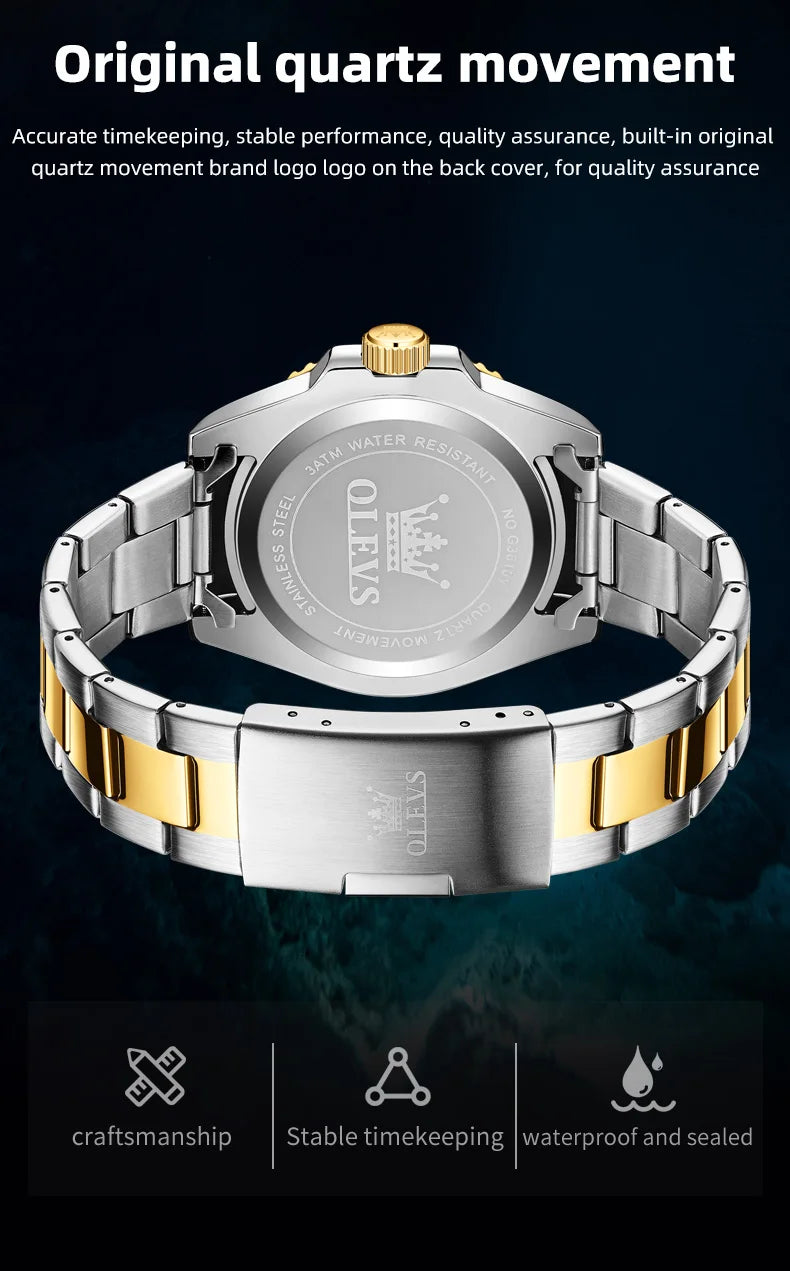 OLEVS Original Brand High Fashion Men's watch WaterproofCalendar Quartz Watch for Male Luminous Stainless Steel Authentic Watch